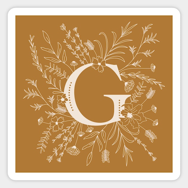 Botanical Letter G (Mustard Yellow) Magnet by Cascade Patterns